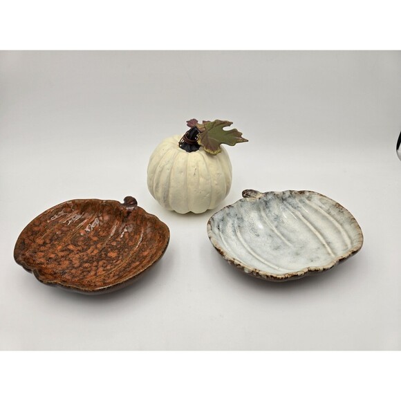 Set Of 2 Pumpkin Candy Dishes & White Pumpkin Decor Fall Autumn Decor 7" - Picture 1 of 15